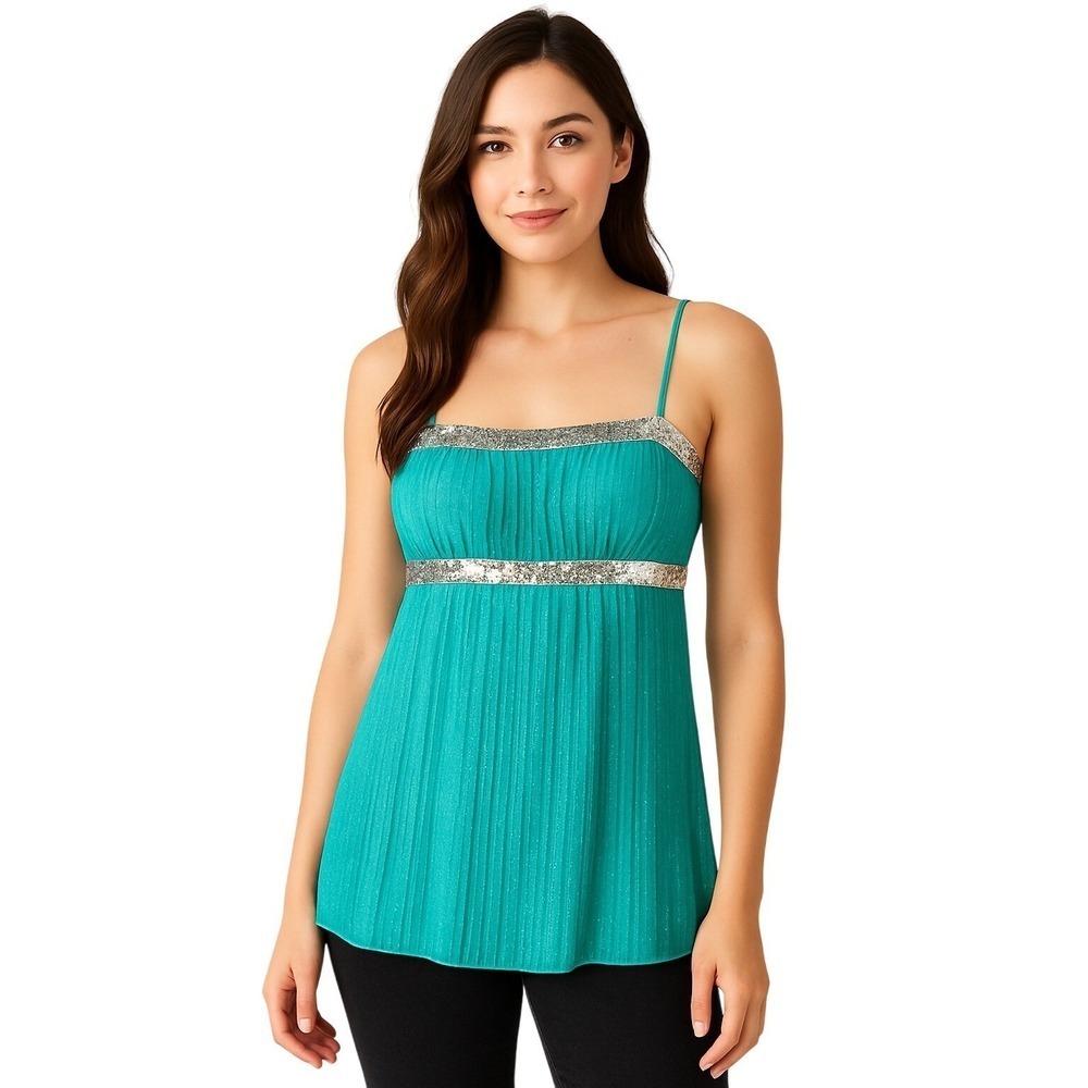 Soulmates M Sea Blue Glitter Pleated Chiffon Sequin Fairycore Y2K Party Top New